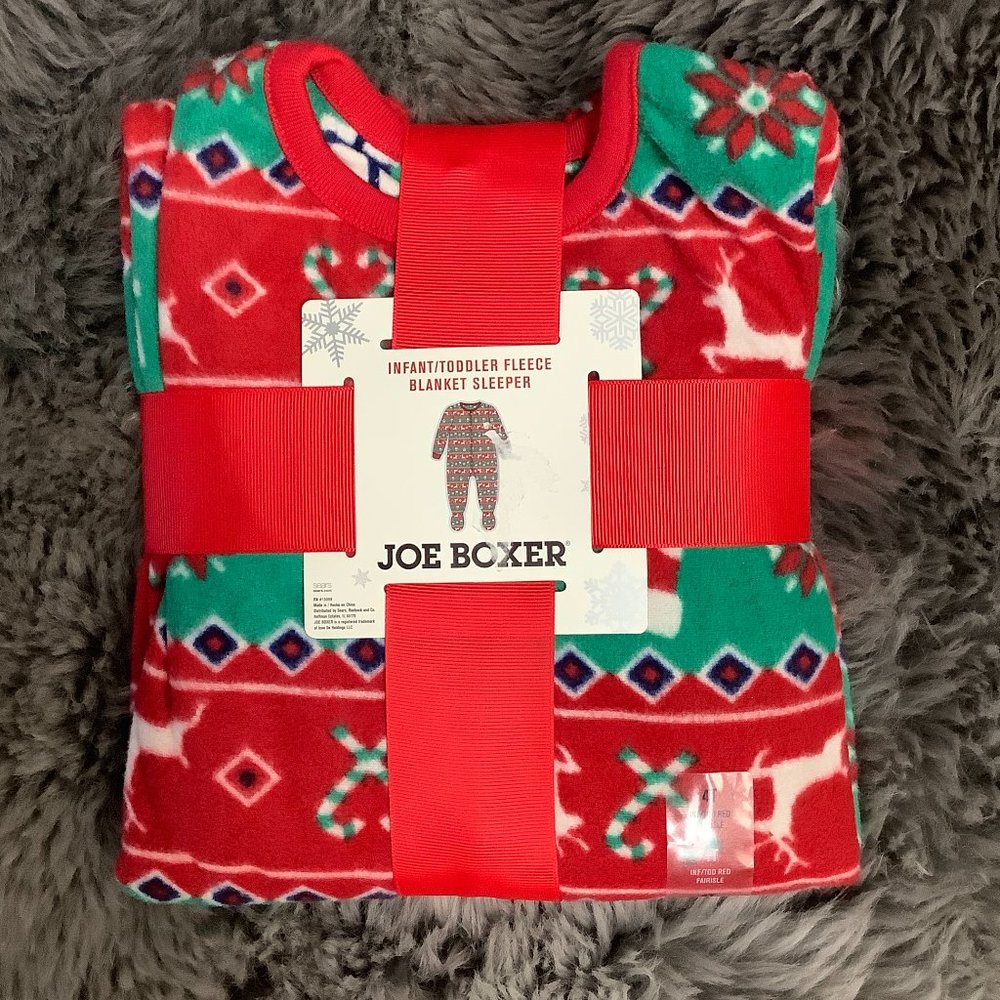 Joe Boxer | Kid's Fleece Blanket Sleeper | Red & Green | Size 4T